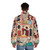 Vintage-inspired 1960s fashion collage puffer jacket with retro style - men back