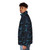 Indigo blue puffer jacket featuring whales and marine life design - men side left
