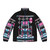 Dance Arcade Puffer Jacket featuring retro video game inspired pixelated design