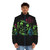 Cyberpunk-inspired Netrunner graffiti puffer jacket with futuristic urban design - men front