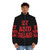 '27 and Dead' retro puffer jacket featuring pop culture references - men front