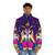 Vibrant neon 90s puffer jacket featuring a baphomet horned god symbol design - men front