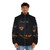 Dune-inspired puffer jacket with Atreides crest and desert-themed design - men front