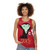 Funny unisex tank top with "Mornings Suck" vampire coffee design - women