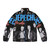 Depeche Mode inspired black puffer jacket with 80s synth-pop design