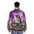 A puffer jacket featuring a space cat DJ with turntables and vinyl records - men back