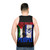 Unisex tank top with anti-war and human rights message - men back