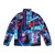 Cyborg beauty queen wearing a vibrant puffer jacket in a futuristic Japanese alley - Back