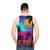 Unisex synthwave tank top with vibrant sunset design - men back