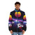 Neon Puffer Jacket with Cosmic Sky and Race Car Inspired Design - men front
