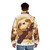 A cute and whimsical puffer jacket featuring a sloth relaxing on a tree branch - men back