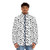 Cute puffer jacket with adorable black and white dalmatian dog skin pattern - men front