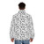 Cute puffer jacket with adorable black and white dalmatian dog skin pattern - men back