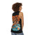 Black unisex tank top with ramen dragon and Kanagawa wave illustration - women back