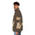 Cute chibi hyena wearing an orange puffer jacket with 8bit paws design - men side left