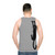 Black cat hanging on to tank top - men back