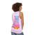 Sunset cat graphic on a unisex tank top with an inspirational affirmation - women back
