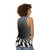 Optical illusion checkerboard design on a black and white unisex tank top - women back
