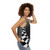 Optical illusion checkerboard design on a black and white unisex tank top - women side