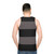 Black and grey striped unisex tank top with minimalist art design - men back
