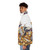 Person wearing cozy puffer jacket with gold kitten and dragon hoard design - men side left