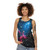 Unisex galaxy tank top featuring colliding galaxies in space - women