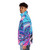 Colorful puffer jacket featuring an acrylic painting of a pastel, biomechanical alien in a space-themed design - men side left