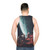 Retro futuristic unisex tank top with "Missing The Ones We Left Behind" graphic design - men back