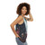 Retro futuristic unisex tank top with "Missing The Ones We Left Behind" graphic design - women side
