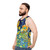 Unisex spring floral tank top in indigo blue and yellow daisies - men side