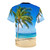 T-shirt featuring a scenic image of palm trees on a sandy beach in Hawaii - Back