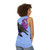 Unisex tank top with a bird and floral design in bisexual pride colors - women back