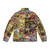 Retro comic book collage puffer jacket featuring superheroes and cartoon characters - Back