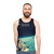 Unisex vintage-style tank top with a collage-inspired cosmic landscape design - men