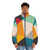 Colourful geometric triangles puffer jacket with a modern, minimalist design - men front