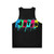 Neon silhouette of Spider-Verse character on unisex spider souls tank top - Back