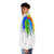 Colorful puffer jacket with abstract watercolor paint splatter and drip design - men side left