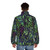 Colorful leopard skin pattern puffer jacket in shades of green and blue - men back