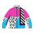 Colorful retro memphis abstract puffer jacket with geometric patterns