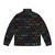 Colorful puffer jacket with hipster eyeglasses pattern - Back