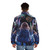 Colorful fireworks anime style puffer jacket with vibrant patterns and design - men back