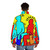 Colorful puffer jacket featuring a pop art design of drummers and percussion instruments - men back