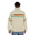 Retro 70s 'Hitchhiker's Guide to the Galaxy' puffer jacket with stripes and geeky design - men back