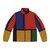 A colorful, abstract, and geometric Mondrian-inspired puffer jacket