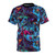 Prehistoric dinosaur paleo party t-shirt design with psychedelic, trippy, neon graphics