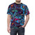 Prehistoric dinosaur paleo party t-shirt design with psychedelic, trippy, neon graphics - men front