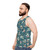 Dark blue unisex tank top with winter herp pattern - men side