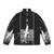 Puffer jacket with airport runway 4 left design for aviation enthusiasts - Back