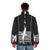 Puffer jacket with airport runway 4 left design for aviation enthusiasts - men back
