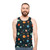 Unisex tank top with a galaxy-inspired cosmic design and space-themed icons - men